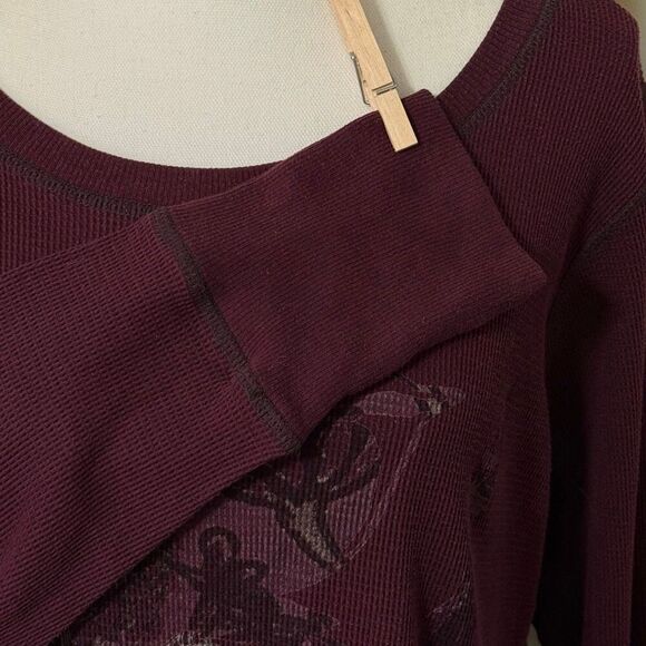 Torrid Burgundy Thermal Long Sleeve Top Screen Print Wide Neck Sz 2X - Picture 4 of 6